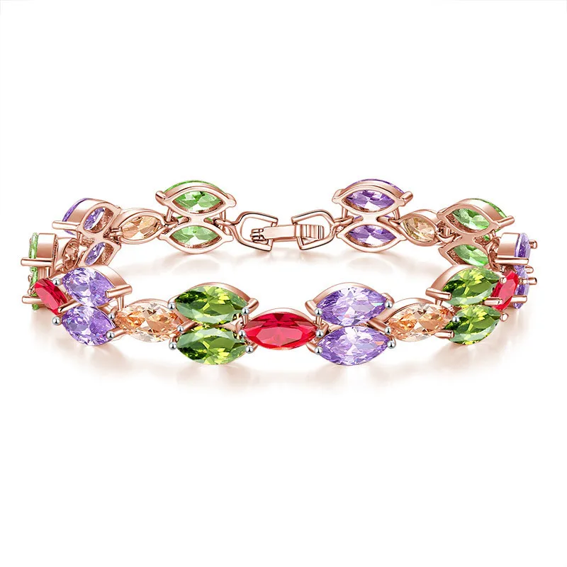 Ociki розовое золото цвет кубического циркония красочные кристалл браслет Богемия для девочек женщин подарок Прямая поставка оптовая продажа