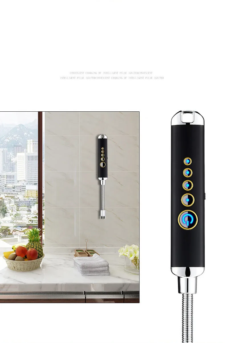 New USB Charging Arc Pulse Kitchen BBQ Igniter LED Power Display Safety Bend Igniter Cigarette Windproof Lighter