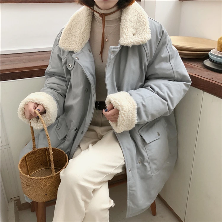 Длинная зимняя одежда женское хлопковое пальто с длинным рукавом плотное