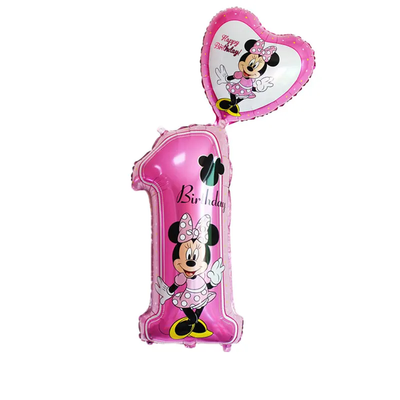 minnie 1 2 шт. 32 дюйма розовый и голубой номер 0-9 Фольга надувные шары Mickey воздушный шар "Минни" 1 2 3 4 5 6 7 8 9 лет для детей от День рождения украшения - Цвет: minnie 1