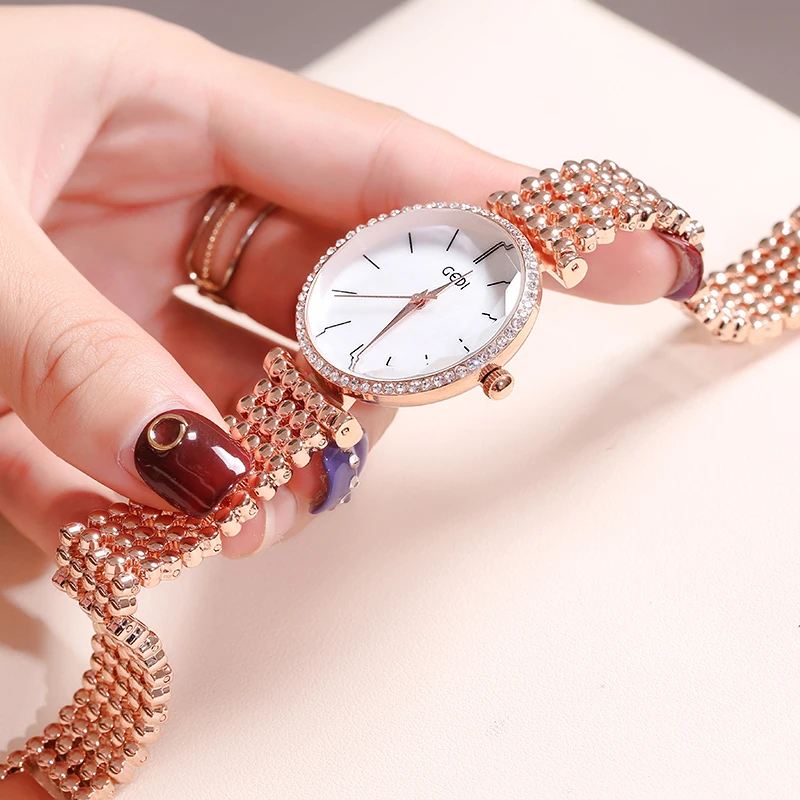 GEDI Роскошные для женщин часы брендов Кристалл Rosegold циферблат модные дамские