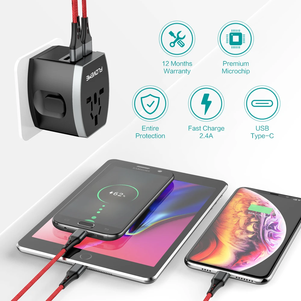 Floveme 4 Ports Travel USB Charger For iPhone Xiaomi Samsung Chargeur Smart Plug Fast Wall Universal Worldwide Adapters | Мобильные