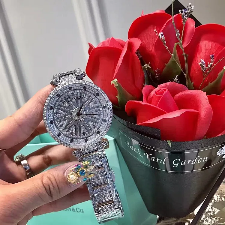 Женские часы из нержавеющей стали Mashali новые стильные кварцевые с блестящим