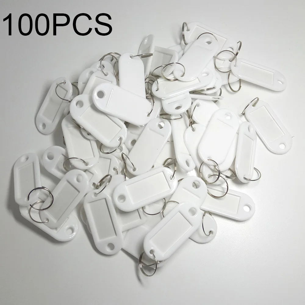 White 100 X цветные пластиковые брелки для ключей, багажные ID бирки, брелки для ключей с именными картами, для многих видов использования-брелки для ключей, багаж - Цвет: White