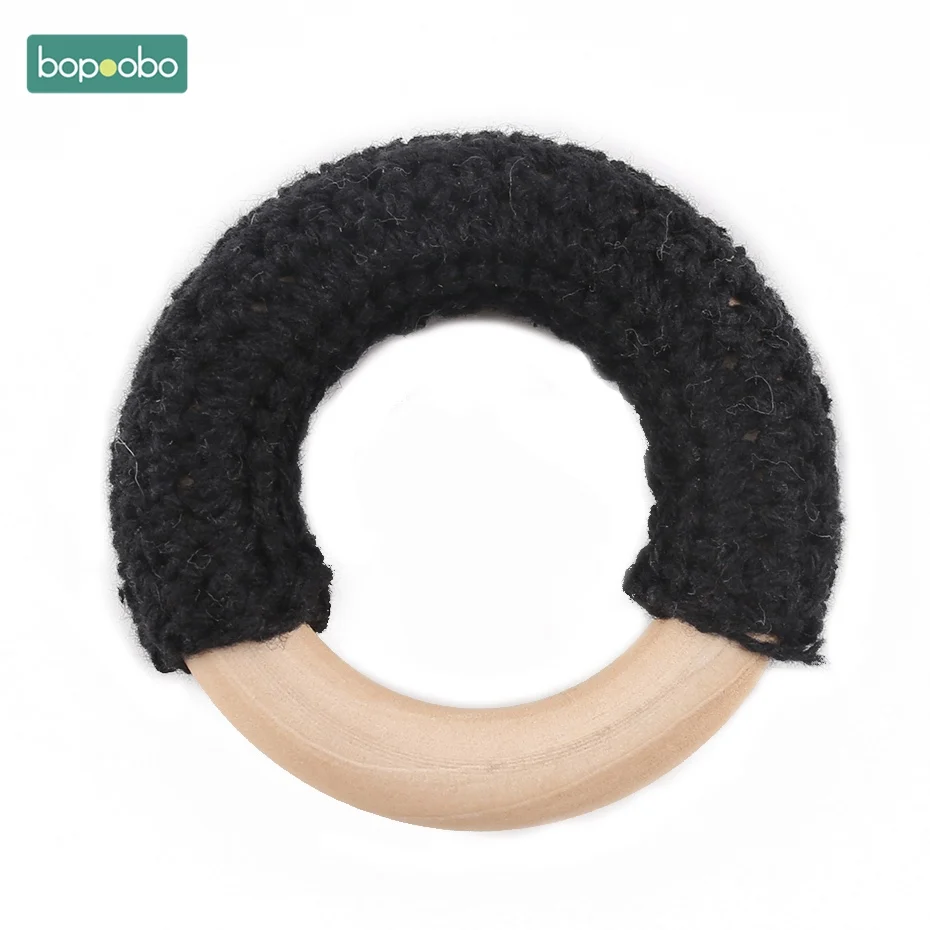 black ring Bopoobo 3 шт. 50 мм деревянные кольца для вязания крючком деревянный круг пищевой Прорезыватель для зубов Детские Кольца для укусов DIY погремушка для новорожденного ребенка прорезыватель для зубов - Цвет: black ring