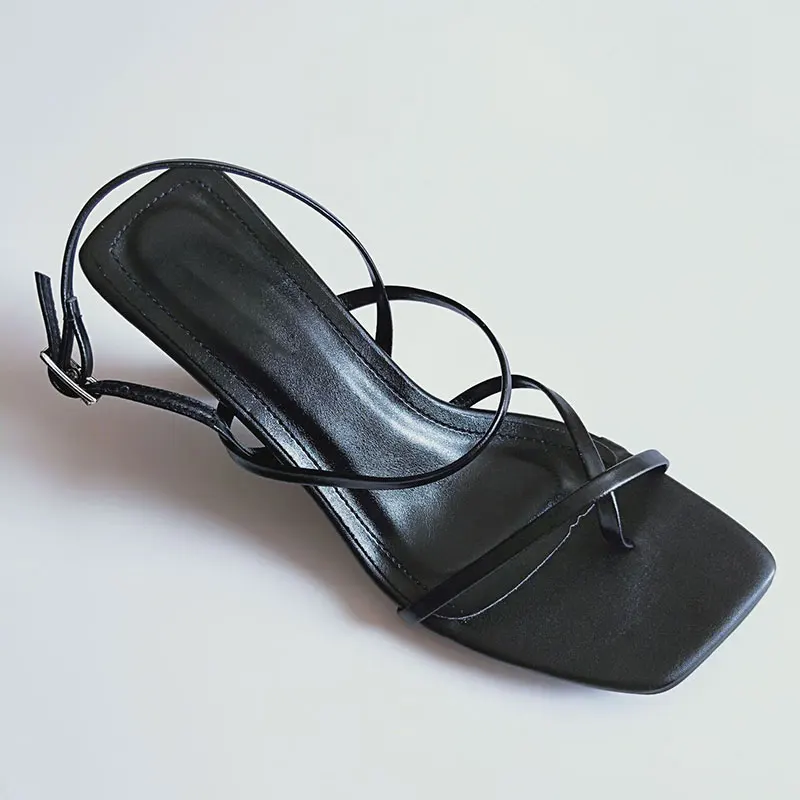 PU Black GENSHUO; белые летние босоножки на высоком каблуке с узкими ремешками; винтажные босоножки на высоком каблуке с квадратным носком; выразительные вечерние женские босоножки - Цвет: PU Black