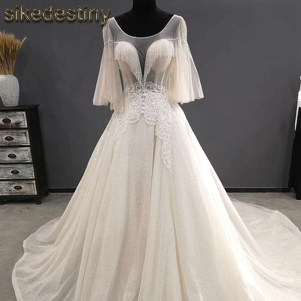 Свадебное платье vestidos de novia 2018 рукав "летучая мышь" свадебное украшенное