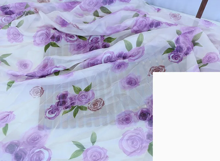 30D printed chiffon fabric Chinese style rose silk scarf costume Hanfu skirt dress decoration skirt fabric DIY material cloth