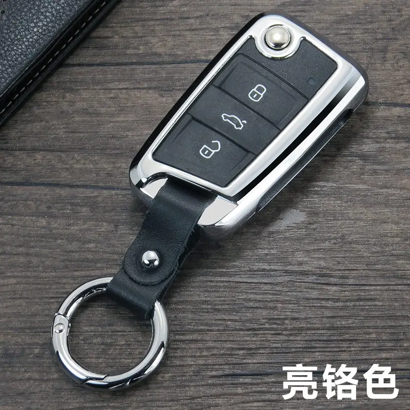 Цинковый сплав кожаный чехол для ключей для VW Golf 7 mk7 Skoda Octavia A7 Polo Key Portect чехол автомобильные аксессуары - Название цвета: E