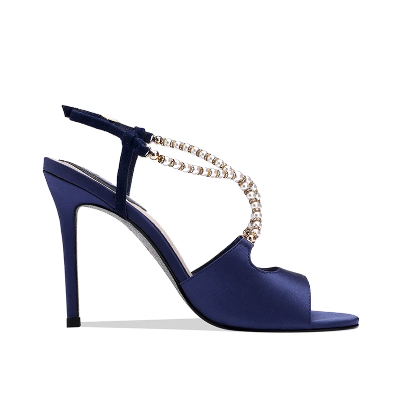 Сандалии женские атласные на высоком каблуке с перекрестными ремешками и