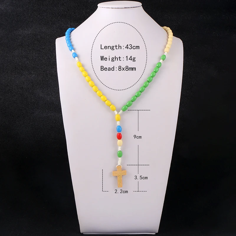 Коми ручной работы Иисус Деревянный плетение цветные четки крест ожерелье со