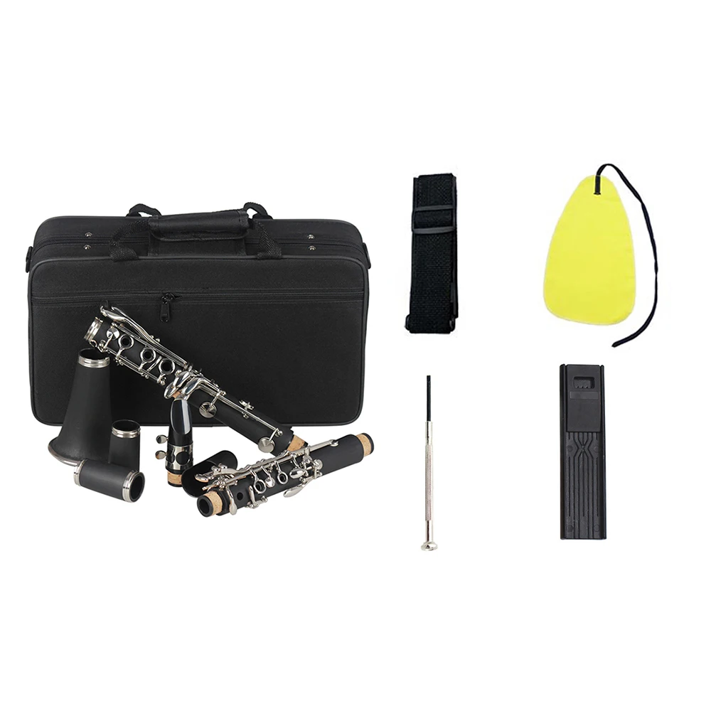 Bb Flat Clarinet Black Bakelite Silver Keys Woodwind Instrument with Carry Case Reed Cleaning Cloth Mini Screwdriver | Спорт и