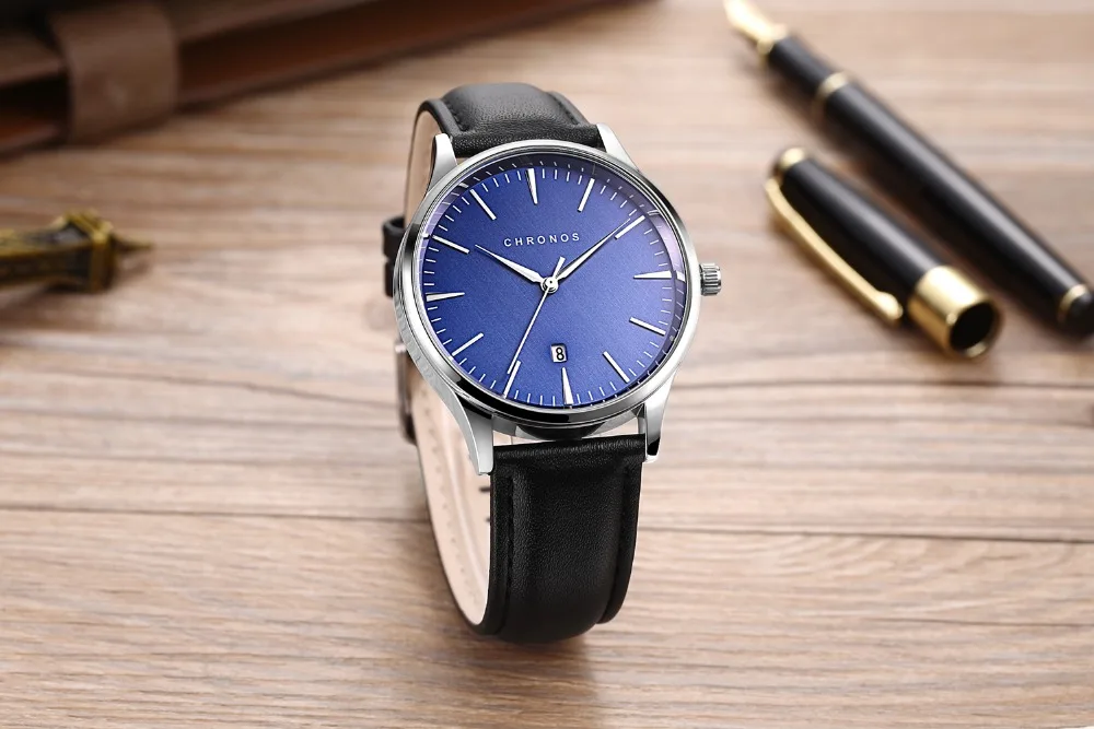 Мужские часы CHRONOS со стальным браслетом и сеткой, модные простые часы, мужские кожаные Наручные часы, водонепроницаемые часы с календарем, Relogio Feminino