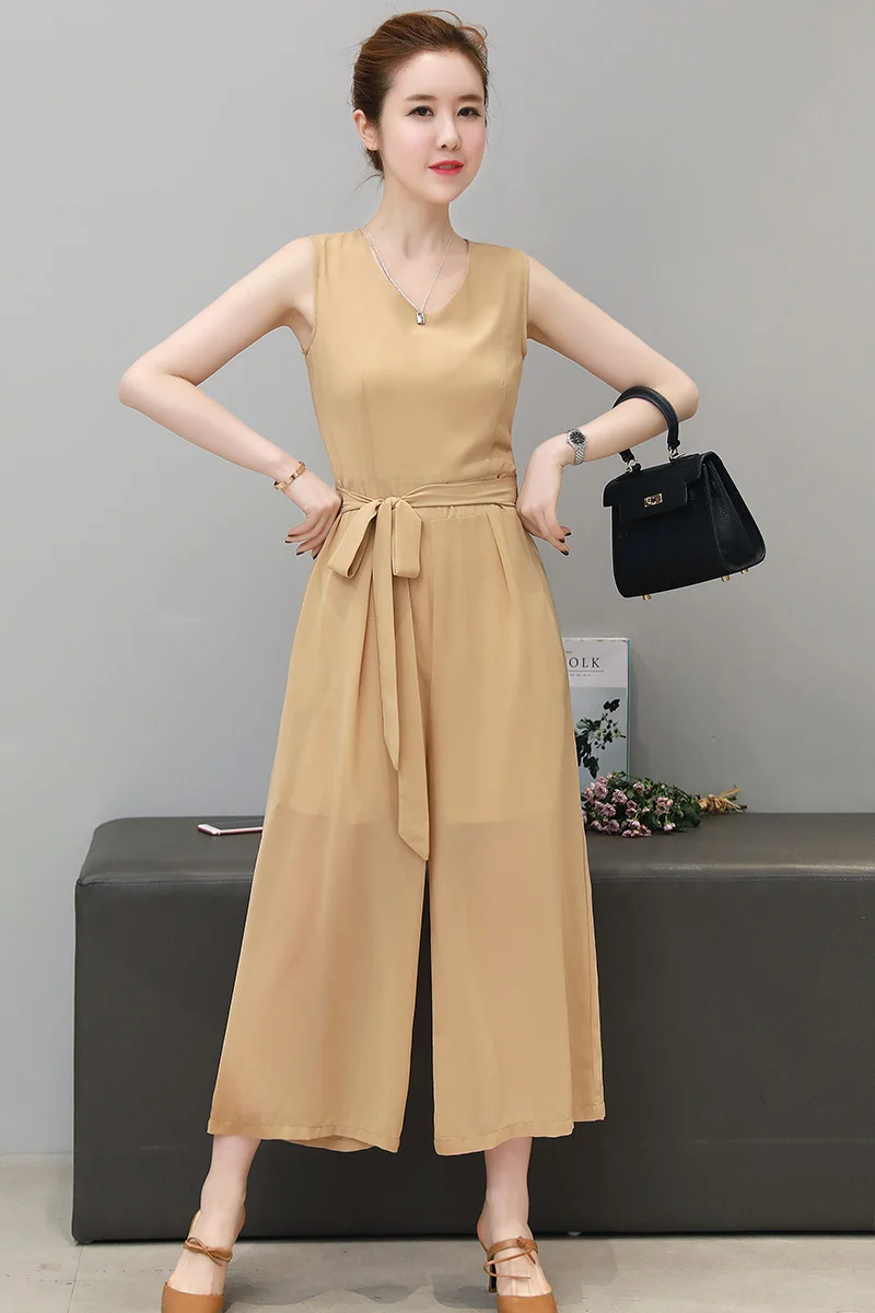 Высокое качество Лето Новая мода дамы комбинезон шифон без рукавов комбинезоны