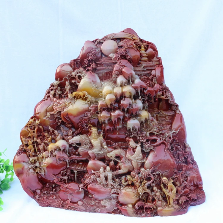 Ручная гравировка работа нефрит резьба пейзаж Лотос камень Shoushan украшения