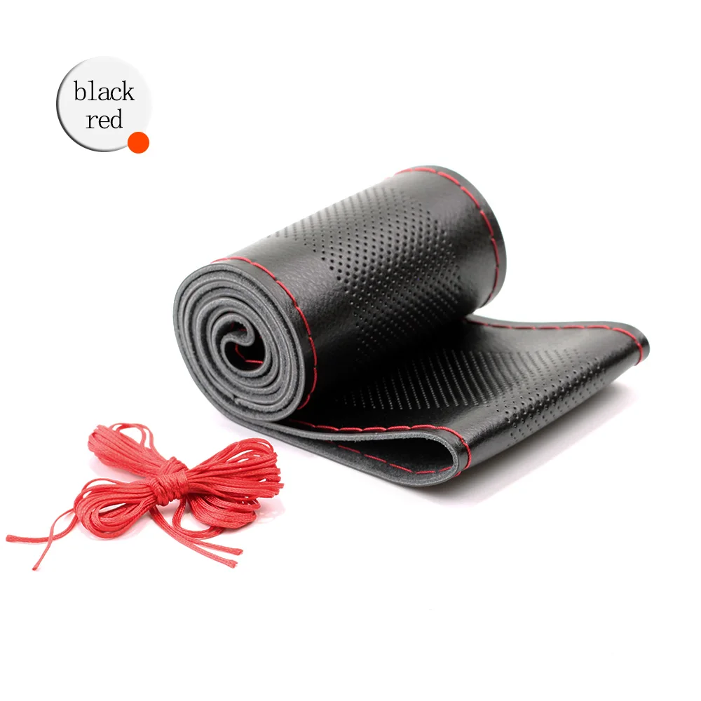 black red S VENSECO дышащий чехол из натуральной кожи для рулевого колеса высококачественный мягкий чехол для руля DIY рулевое колесо s рулевые ступицы - Название цвета: black red S