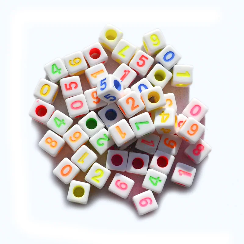 200 шт. радужные цвета арабские цифры бусины белые квадратные кубические сделай