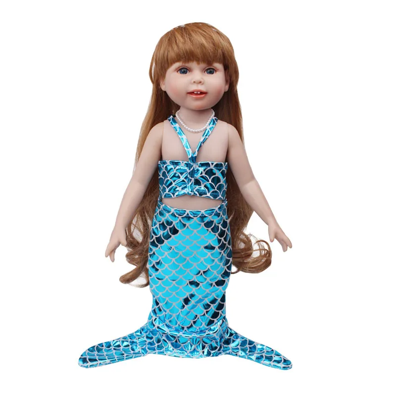 Blue mermaid tail 18 дюймов, с круглым вырезом, для девочек одежда суда костюм колдуньи чехлы-накладки "Принцесса", "Белоснежка", платье принцессы Анны Американский новорожденных юбка Детские игрушки подходит 43 см для ухода за ребенком для мам малышей c76 - Цвет: Blue mermaid tail