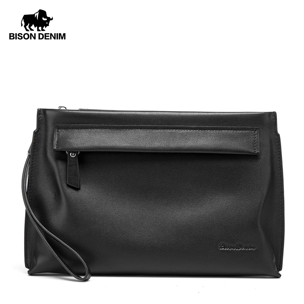 Мужской клатч с карманом для телефона BISON DENIM черный длинный из натуральной кожи