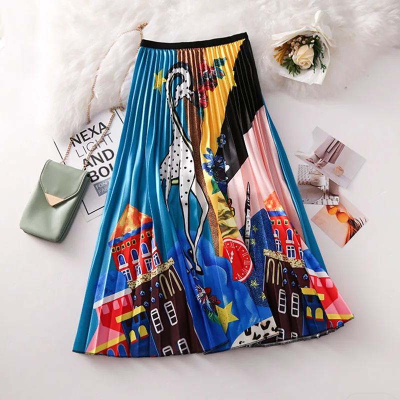 

2019 Summer Autumn New-Coming Printing Cartoon Pattern High Street Europen Style Women Skirts High Elastic Quality Skirts WD017