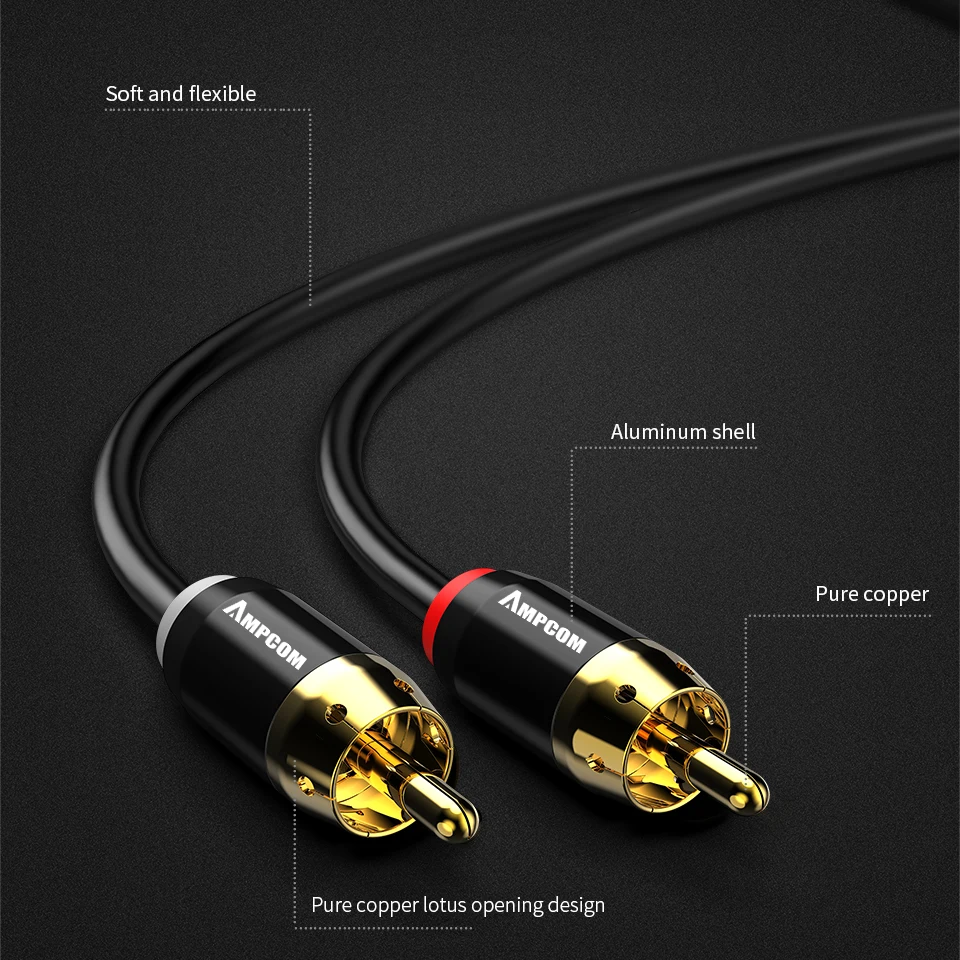 AMPCOM 2RCA на 3 5 мм RCA кабель превосходный аудиокабель Позолоченный разъем штекер R/L Aux