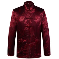 brand designer chinese traditional mens satin mandarin collar dragon silk tang suit clothing kung fu jacket coat yzt1205