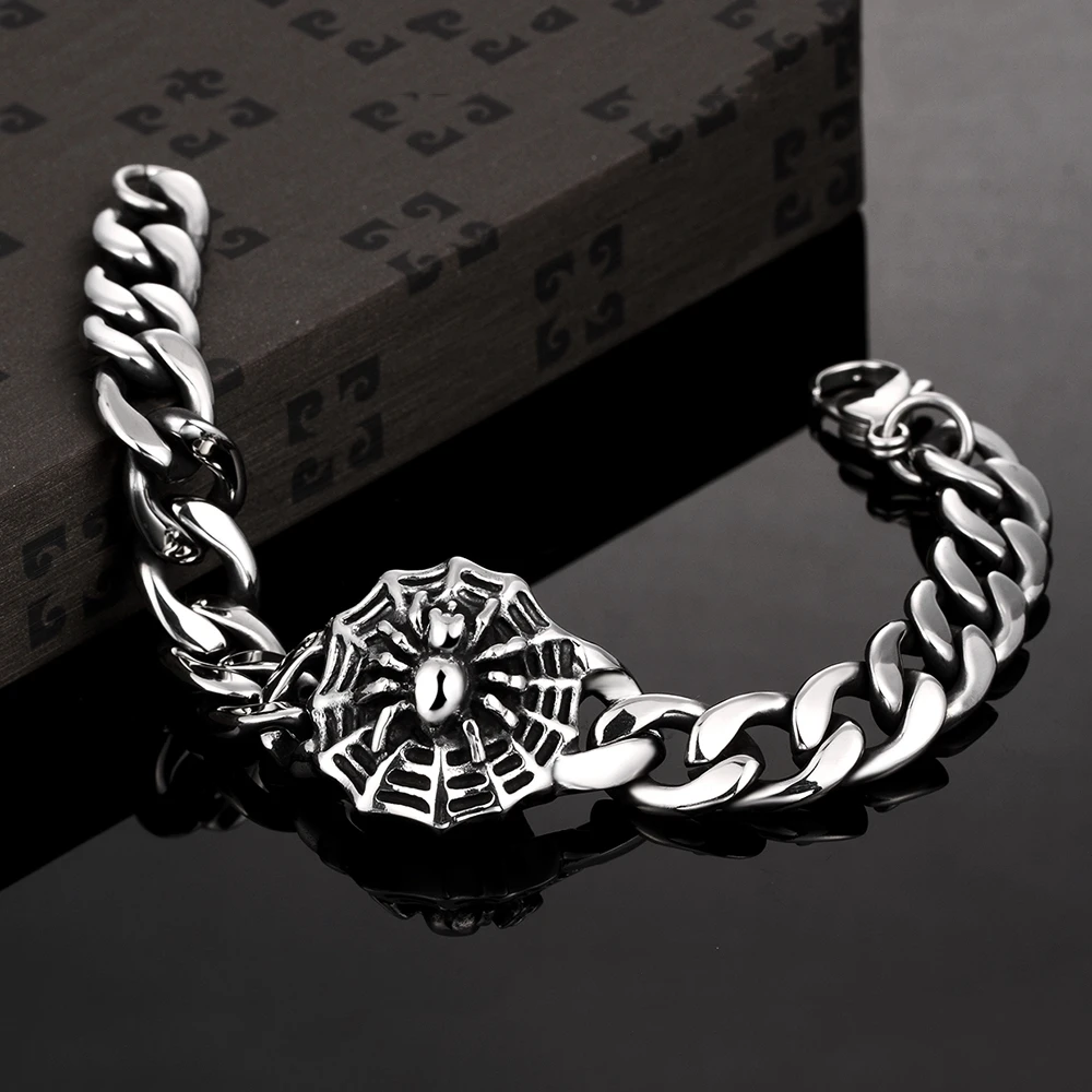 Vemany Men's 316L Stainless Steel Bracelet Retro Chain Punk Rocker Spider Mens Fashion Jewelry | Украшения и аксессуары