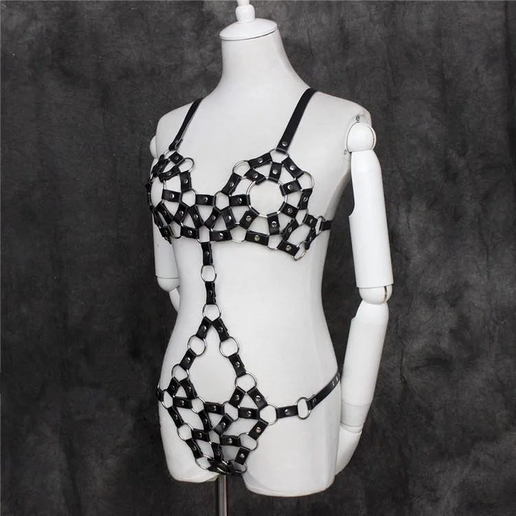 Black rivet sexy hollow out bodysuit Occident punk style bandage Bodysuit Bar nightclub female singer DJ JAZZ pole dance Costume | Женская