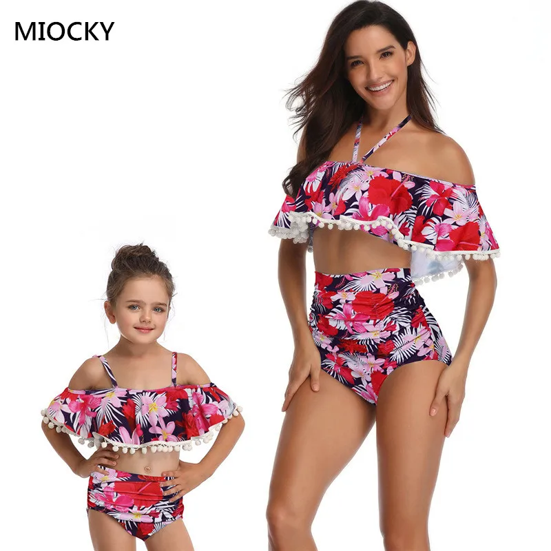 Купальный костюм для мамы и дочки летний купальный из двух предметов с высокой