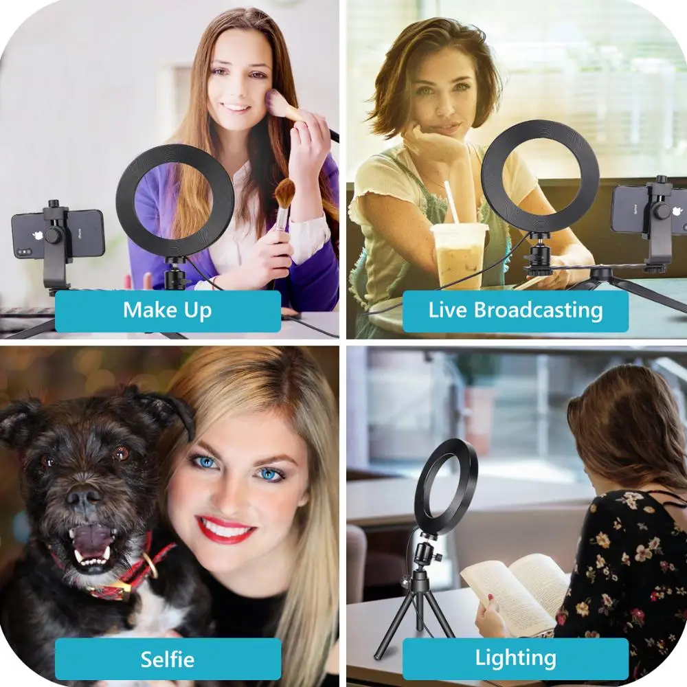Neewer 6-inch LED Ring Light with Tripod Stand for Makeup YouTube Video Mini USB Camera Phone Holder Mount Bracket | Электроника