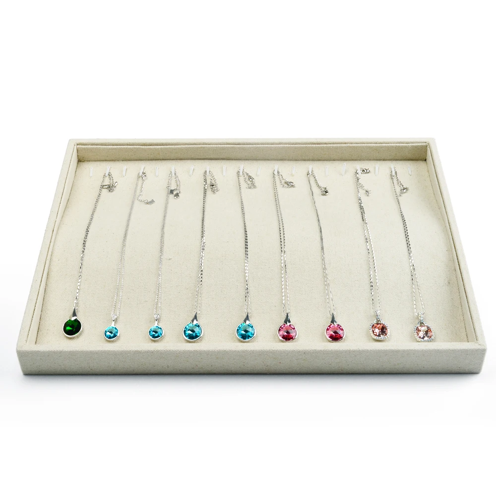 

FANXI Beige Linen Jewelry Display Tray for Ring Necklace Pendant Earring Combination Showcase Storage Jewelry Organizer