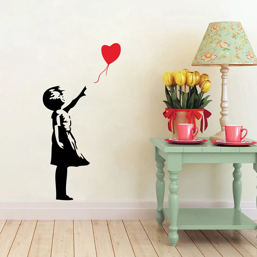 Наклейки на стену Banksy Виниловая наклейка с изображением девушки воздушного шара