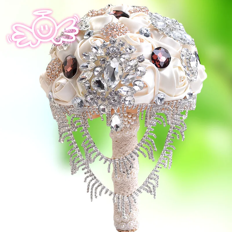 

Handmade Artificial Flower Wedding Bouquets White Wedding Flowers Bridal Crystal Brooch Bouquets With Pearl Ramos De Novia