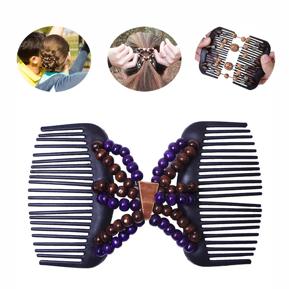 HAICAR Hair Comb Women Magic Wood+Beads Acrylic Retro Vintage Double Clips Slide gift AA# dropship | Красота и здоровье