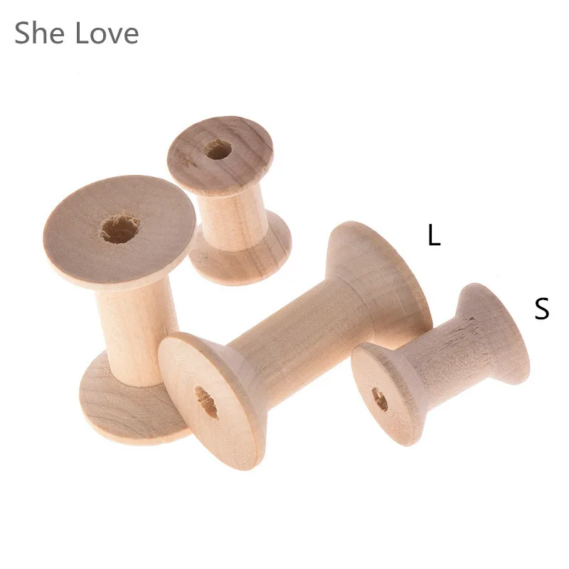 Она любит 5 шт. Винтаж стиль пустой деревянный катушки для Вышивание ленты шпагат