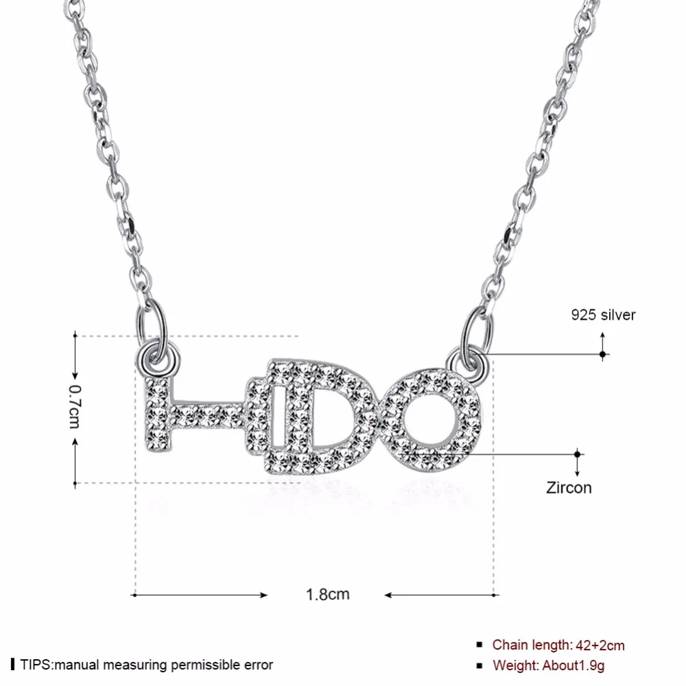 Letter &quotI DO&quot Crystal Pendant Women Choker Necklace 925 Sterling Silver Chain Zircon Jewelry 2018 New Arrival | Украшения и
