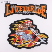 diy large punk bike embroidered patches motorcycle patch live to ride fire skull band iron on patches for clothes jacket badge h