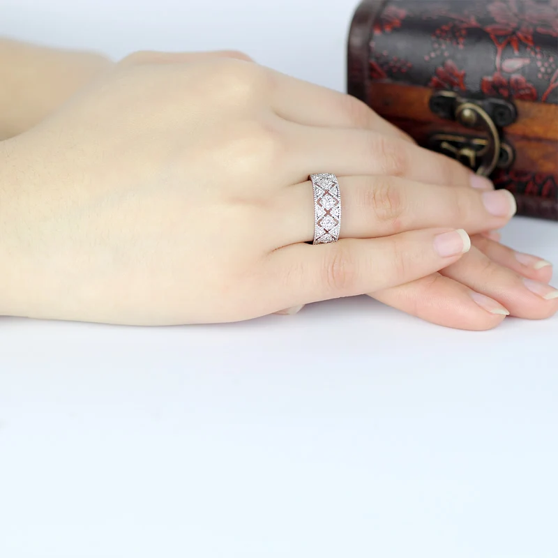 

ANZIW Vintage Style Hollow Cross Wedding Ring Art Deco Jewelry Pure 925 Silver Ring WomenArt Deco Anillo 925 Mujer Women Jewelry