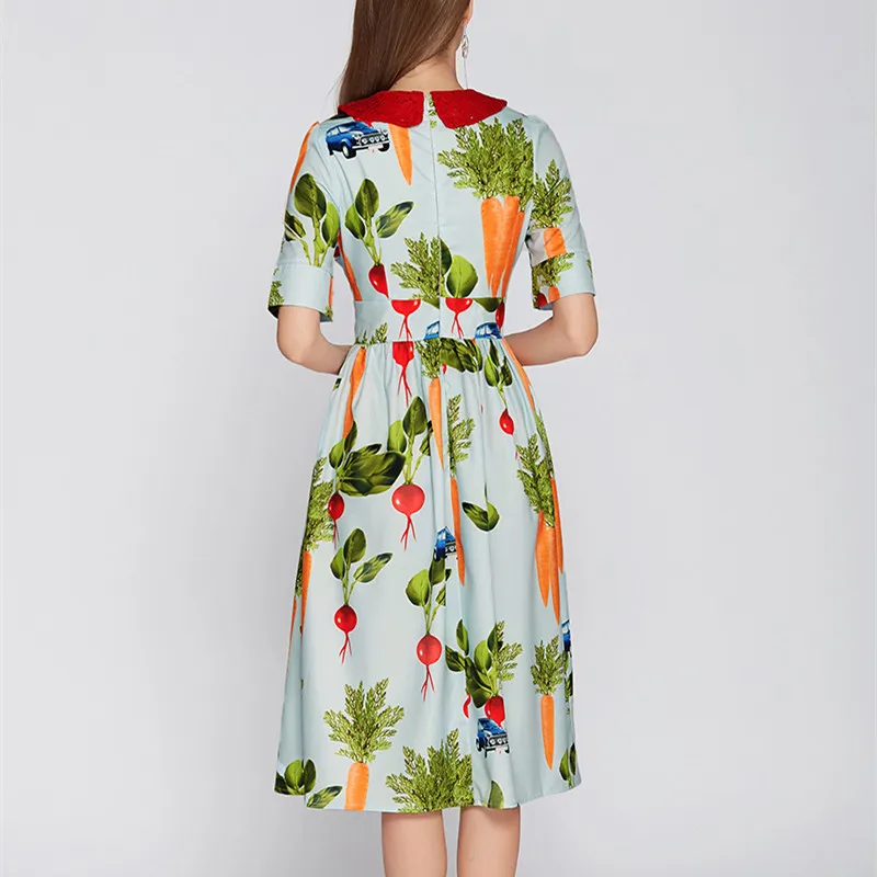 BLLOCUE High Quality Fashion Designer Runway Dress 2020 Summer Women's Short Sleeve Turn-Down Collar Printed Lace | Женская одежда