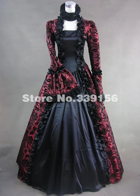 Высокое качество темно-красного цвета с цветочным принтом В Стиле Ренессанс