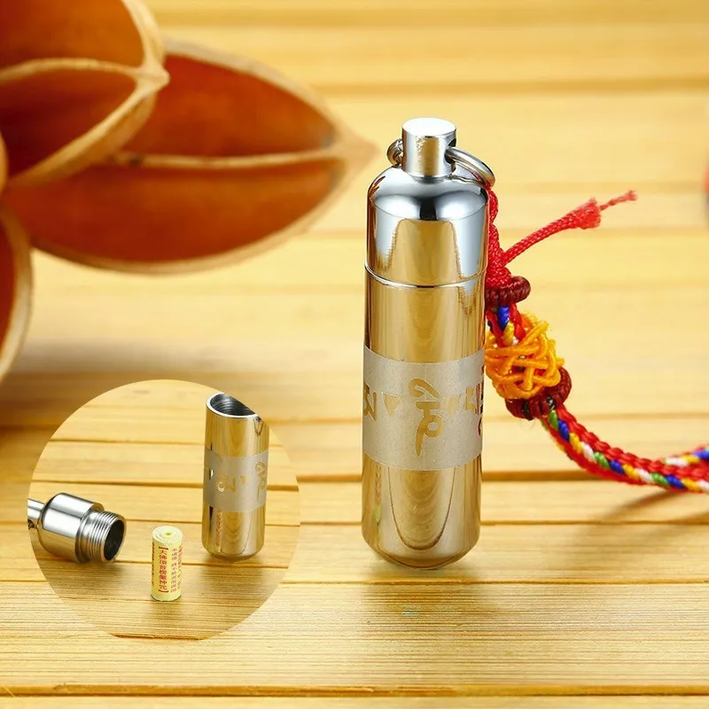 

Capsule Seal Container Pill Holder Box Cylinder Pendant Necklace with Buddhist Amulet Stainless Steel Buddhist Spiritual Jewelry
