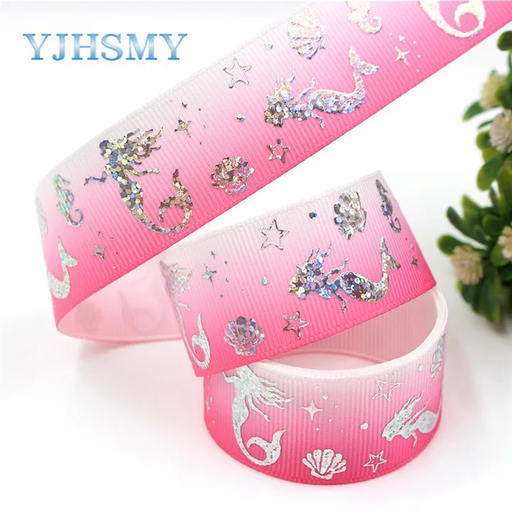 G-18609-428 YJHSMY G-18609-427 25 мм 10 ярдов лазерный Серебряный мультфильм любовь напечатаны корсажная лента DIY головной убор свадебный подарок обёрточная бумага - Цвет: G-18609-428