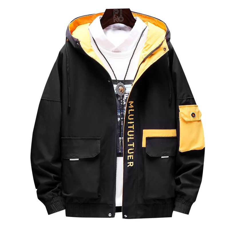 

2019 new Men Casual Hooded Jacket Fashion Mens Pilot Jacket Spring Autumn Male Zipper Pocket Baseball Coats
