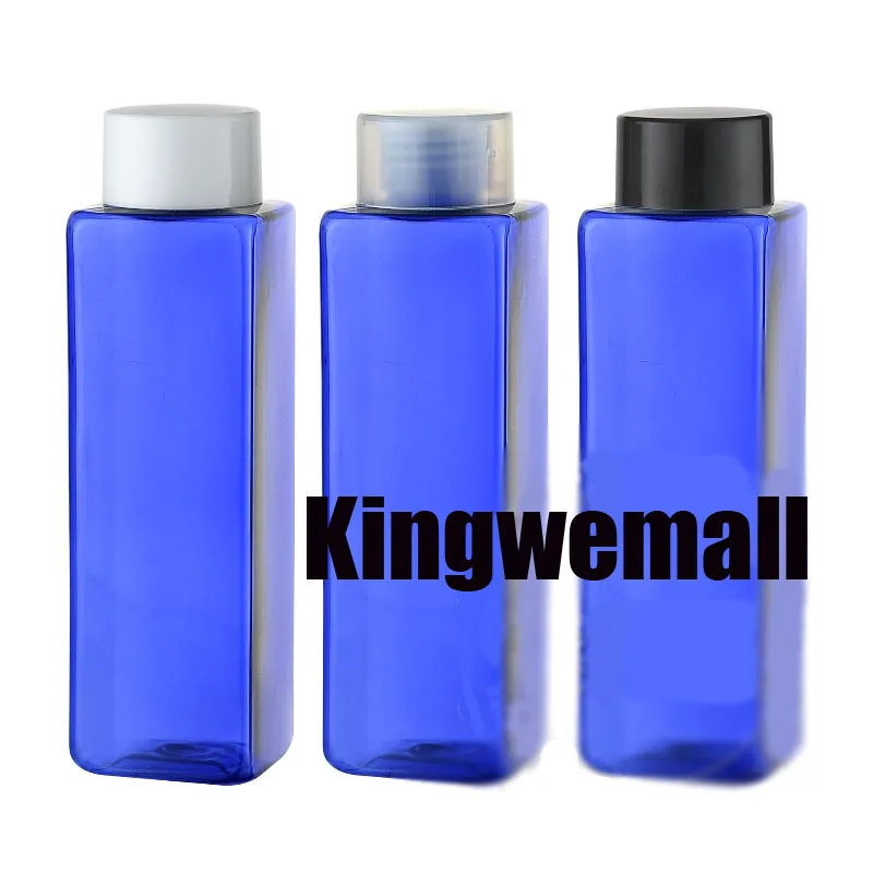 

250MLScrew Cap Square Bottle, Blue Plastic Lotion Sub-bottling With Double Layer Lid,Empty Cosmetic Container,300PCS/LOT