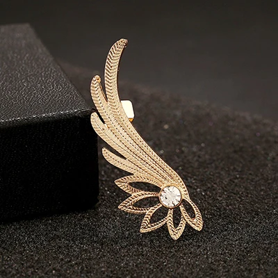 gold right Женские серьги с перьями и кристаллами в стиле панк, серьги-манжеты, клипсы, цельная преувеличенная серьга, манжеты для женщин, панк, готика, 1E1208 - Окраска металла: gold right