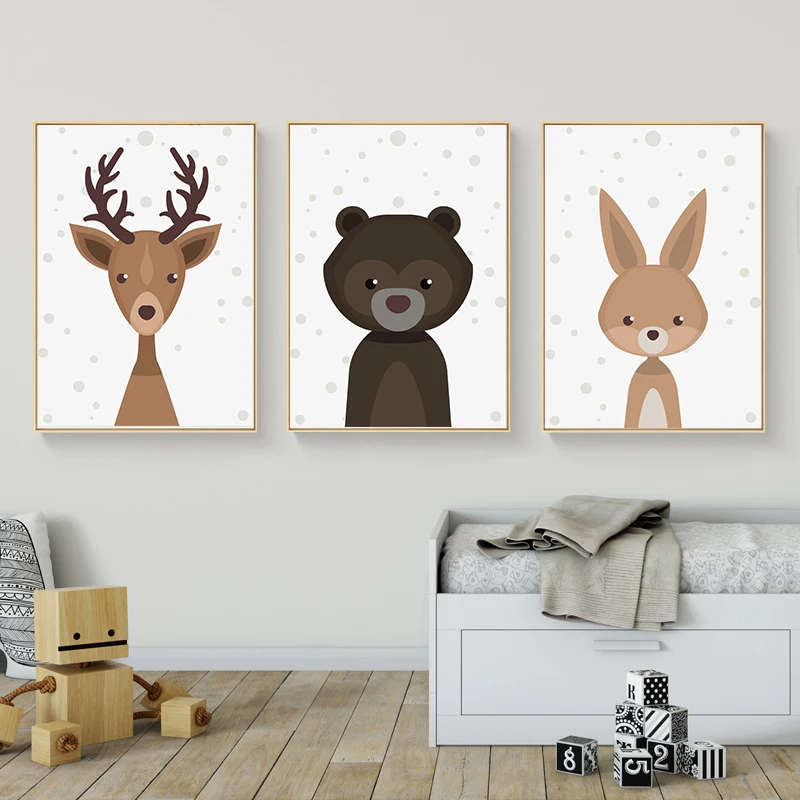Скандинавский стиль животные олень лиса медведь холст плакаты и принты Детская