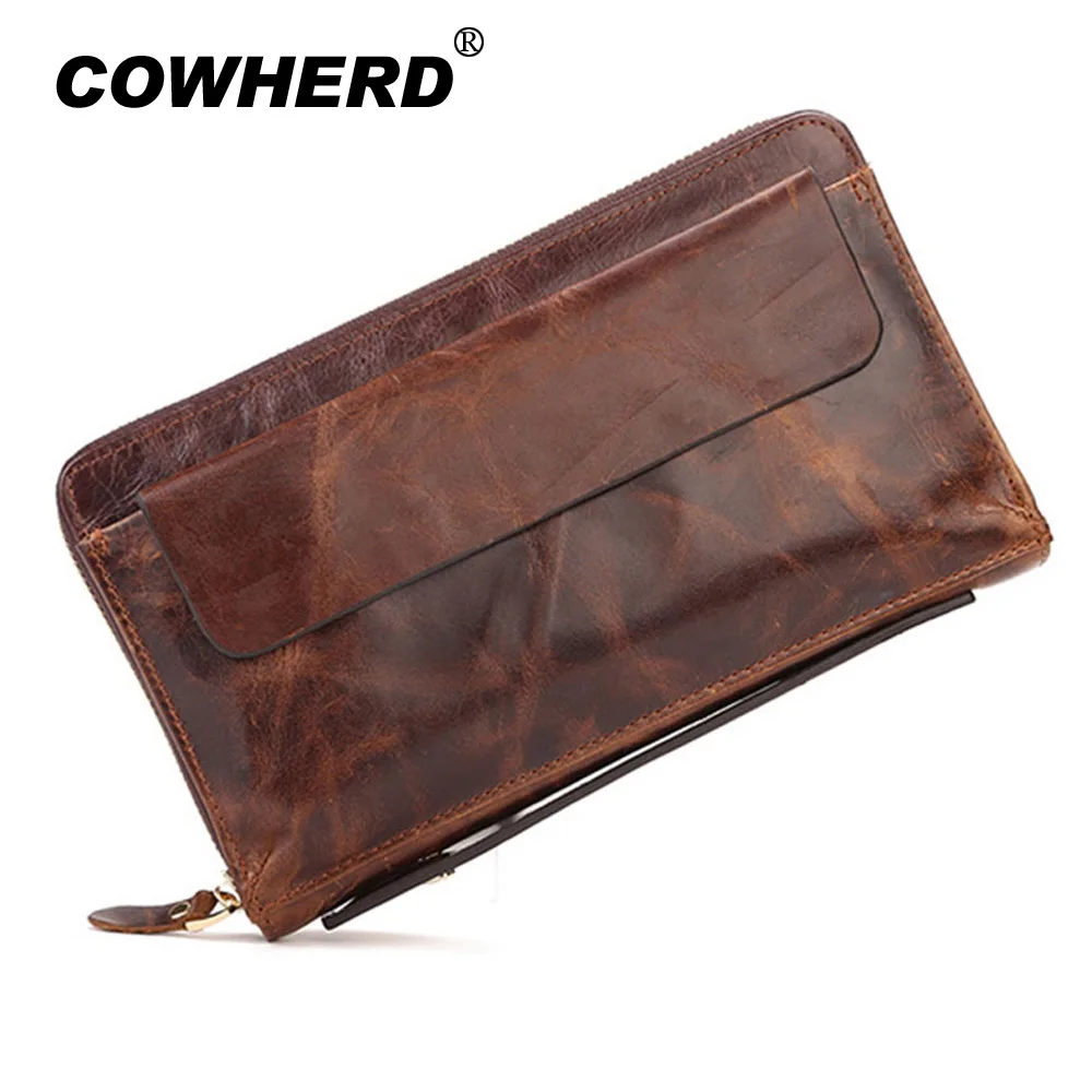 Мужская сумка-клатч COWHERD винтажная деловая сумка-кошелек из натуральной кожи с