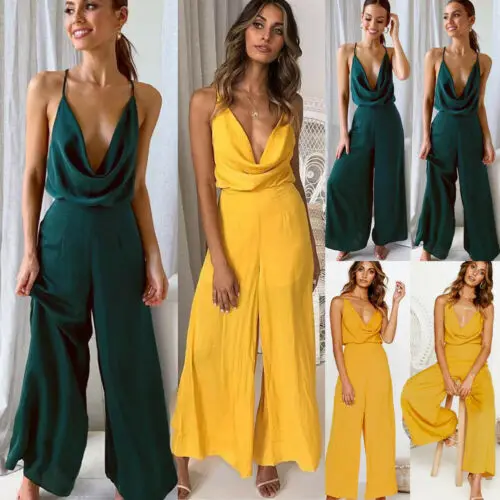 Женский праздничный комбинезон бохо длинный с V образным вырезом и высокой