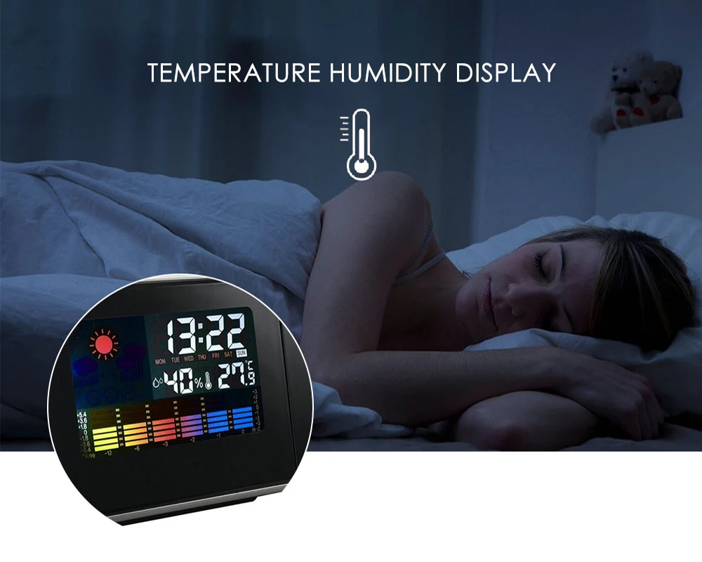 Проекционный Будильник Календарь цифровой Прогноз погоды ЖК экран проектор
