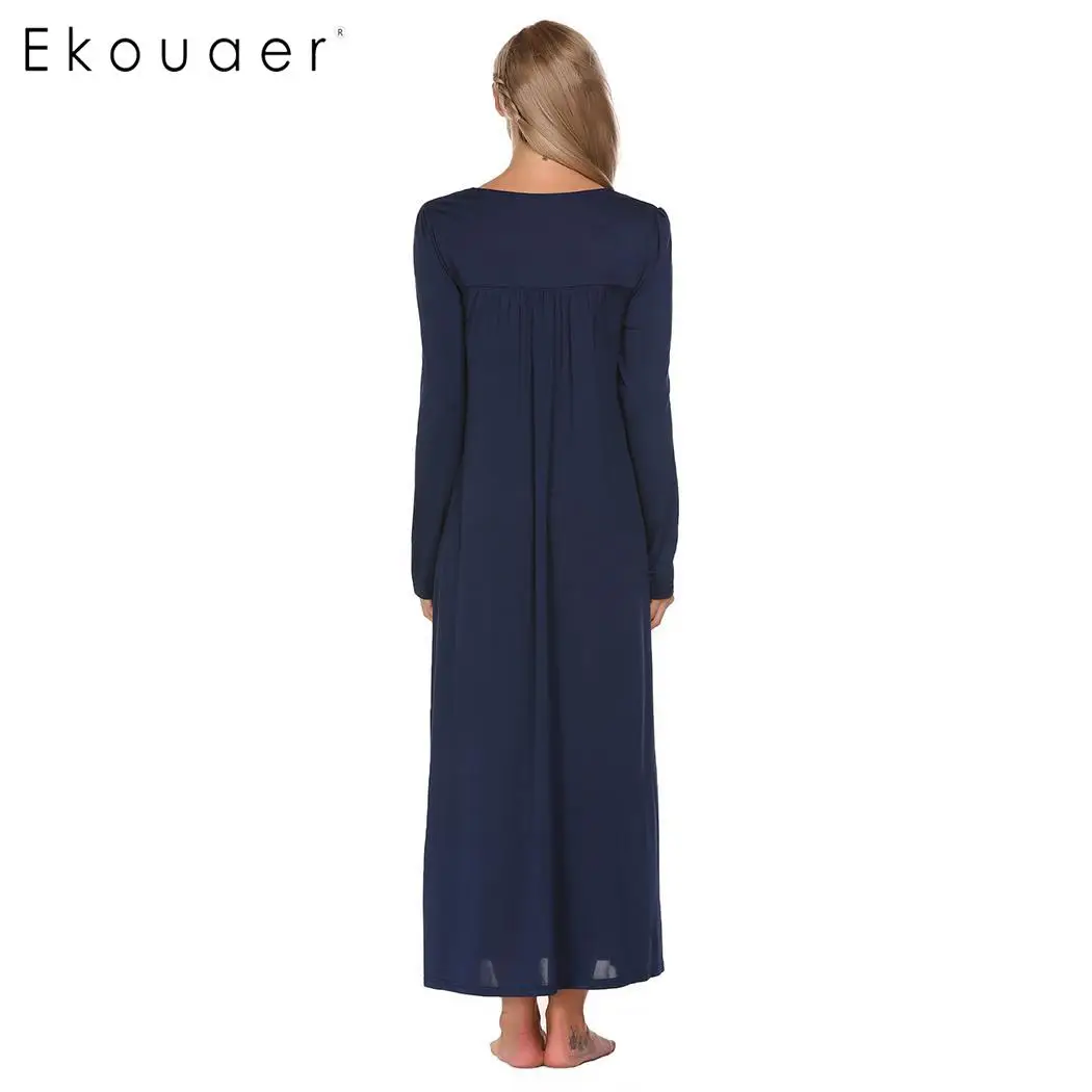 Женская Длинная Ночная рубашка Ekouaer однотонная свободная ночная с длинным
